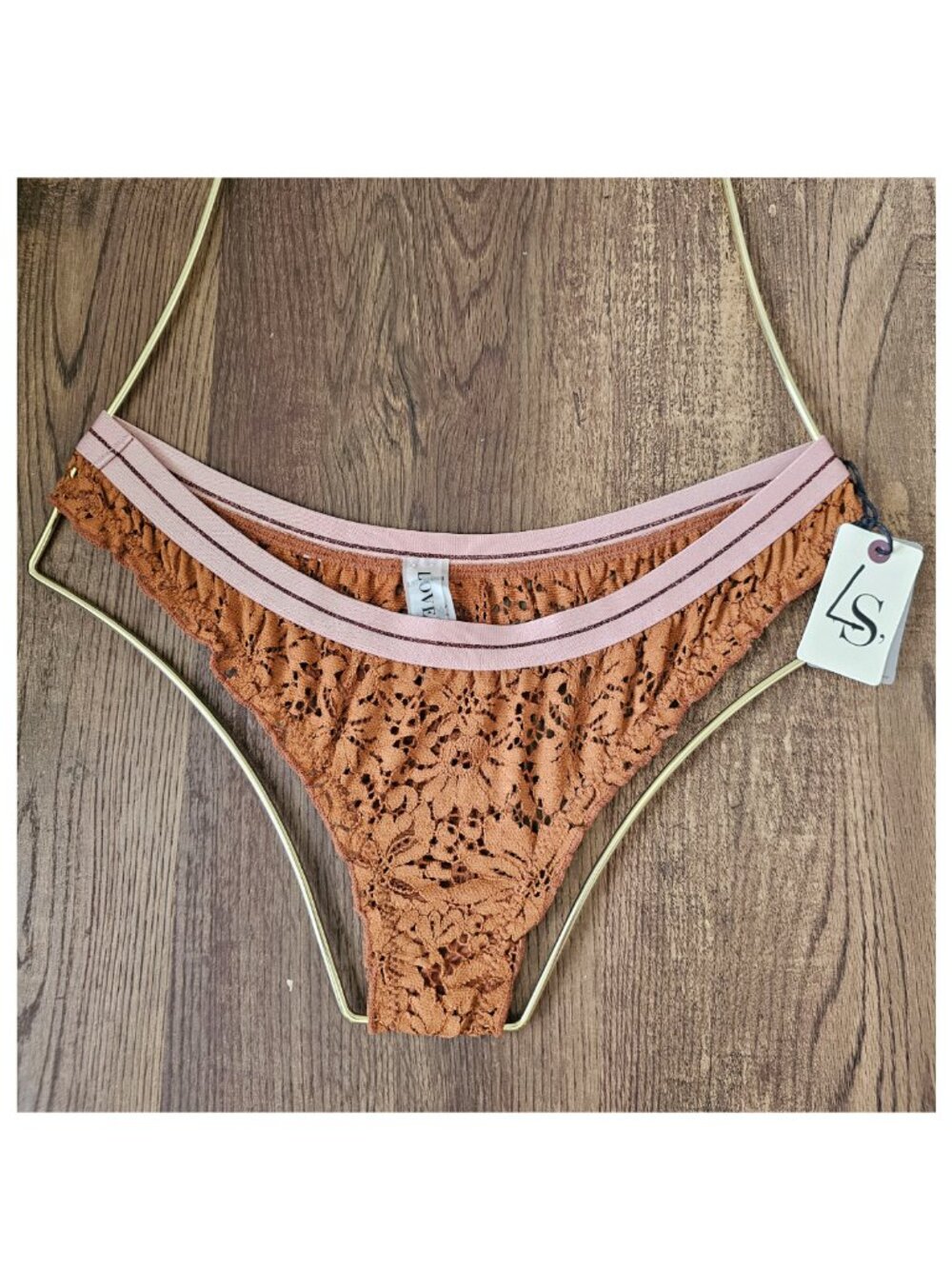 NWT!! Love Stories Ellie Lace Butterfly Thong, Mahogany